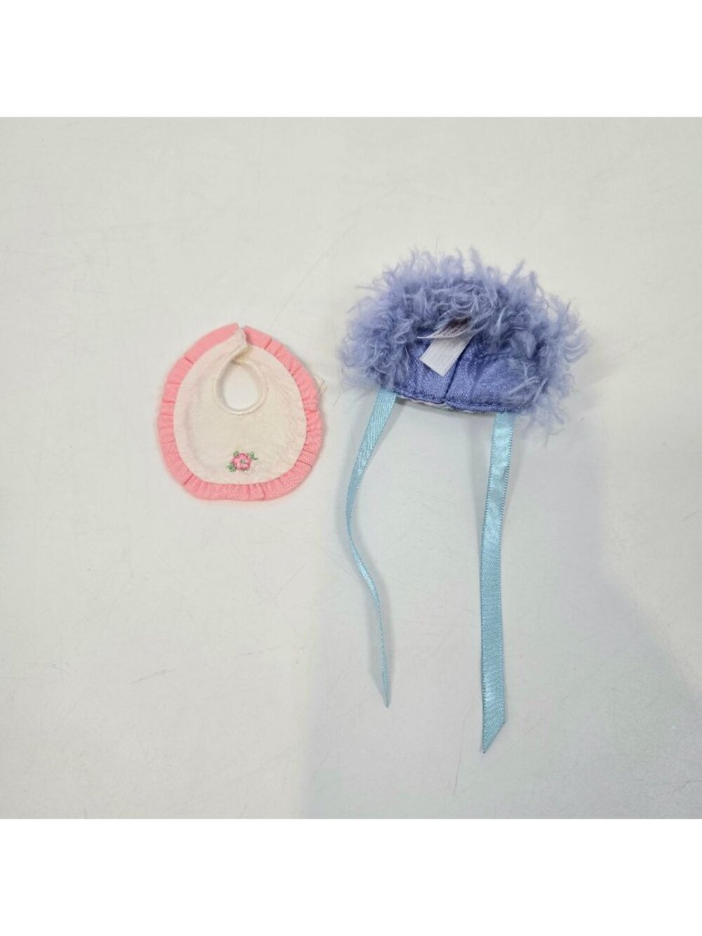 American Girl Bitty Baby Bitty Bear Snow Hat and Ruffle Trim Bib Flower Lot of 2